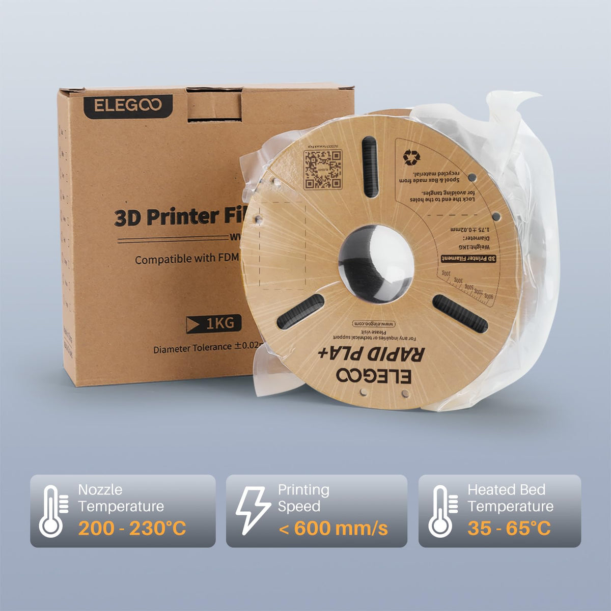 ELEGOO Rapid PLA Plus 3D Printer Filament 1.75mm Bundle 8 Colours 8 * 250g