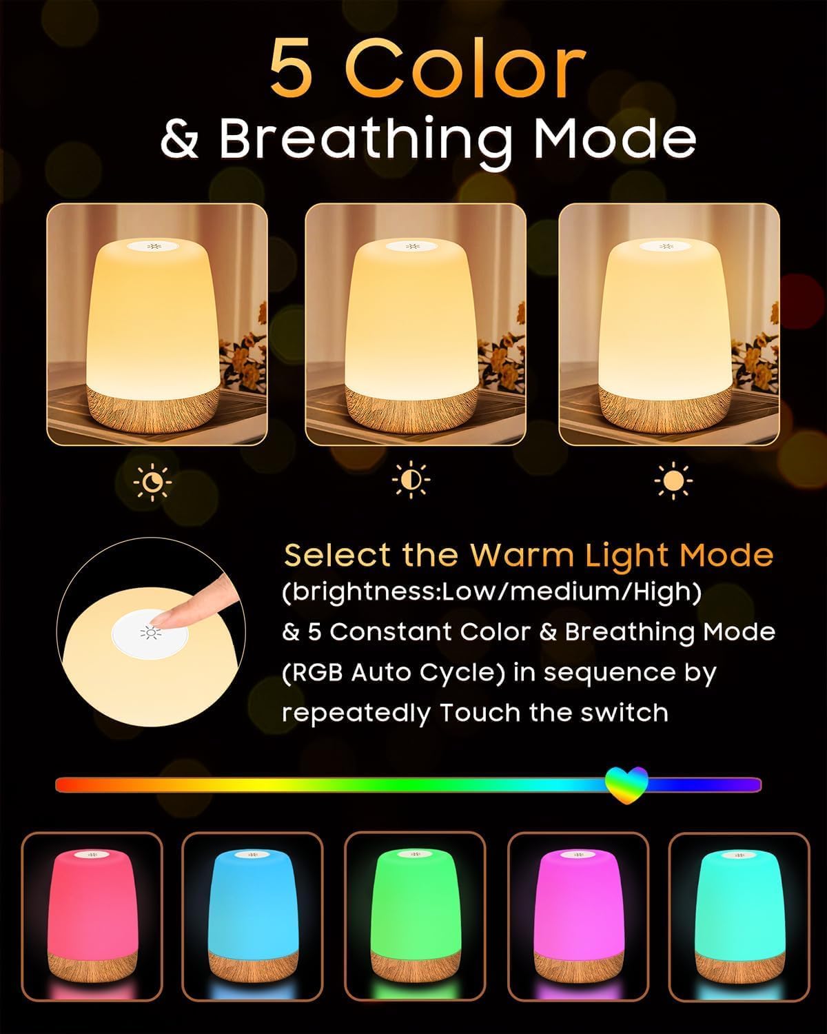 MEDE Night Light, Dimmable Bedside Lamps with RGB for Toddler, Kids, Adults