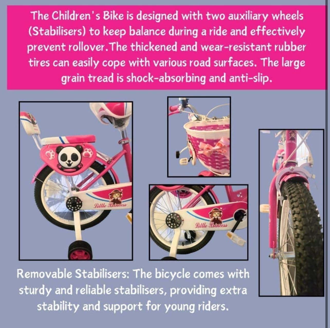 Pink Girls Bike 16" with Stabilisers, Basket & Bell — Adjustable Seat & Handlebars