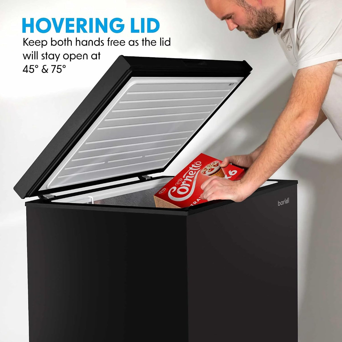 Baridi 299L Freestanding Chest Freezer with Adjustable Thermostat, Black - DH261