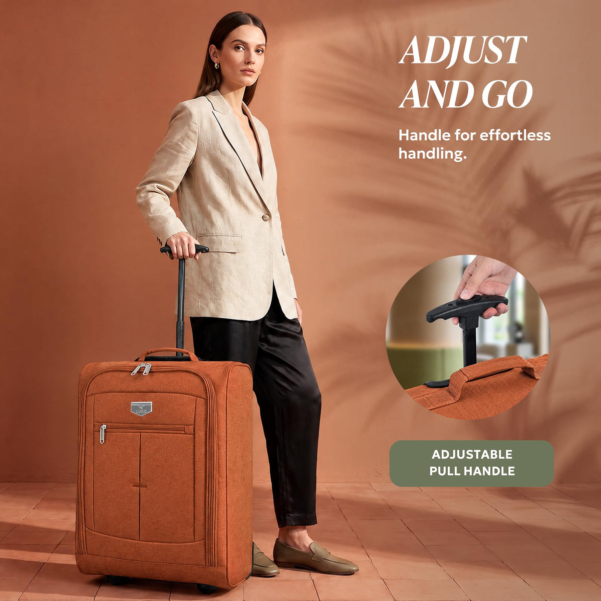 LUGG Lightweight Cabin Luggage, 600D Polyester, Solid Wheels, 45x36x20cm
