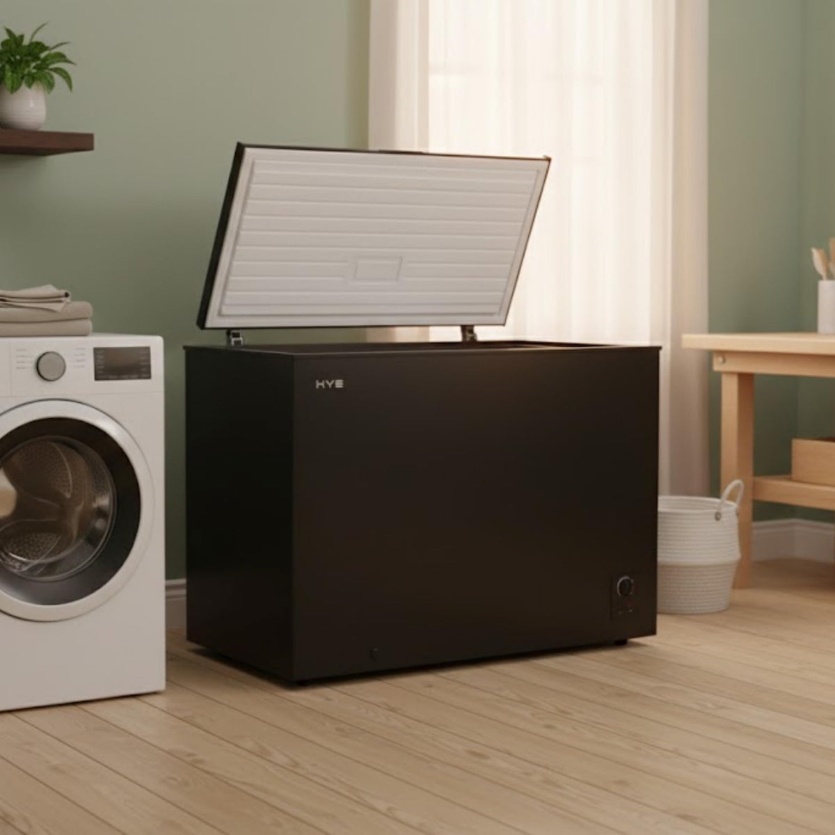 HYE Chest Freezer - 205L Capacity, Freestanding Design, Black