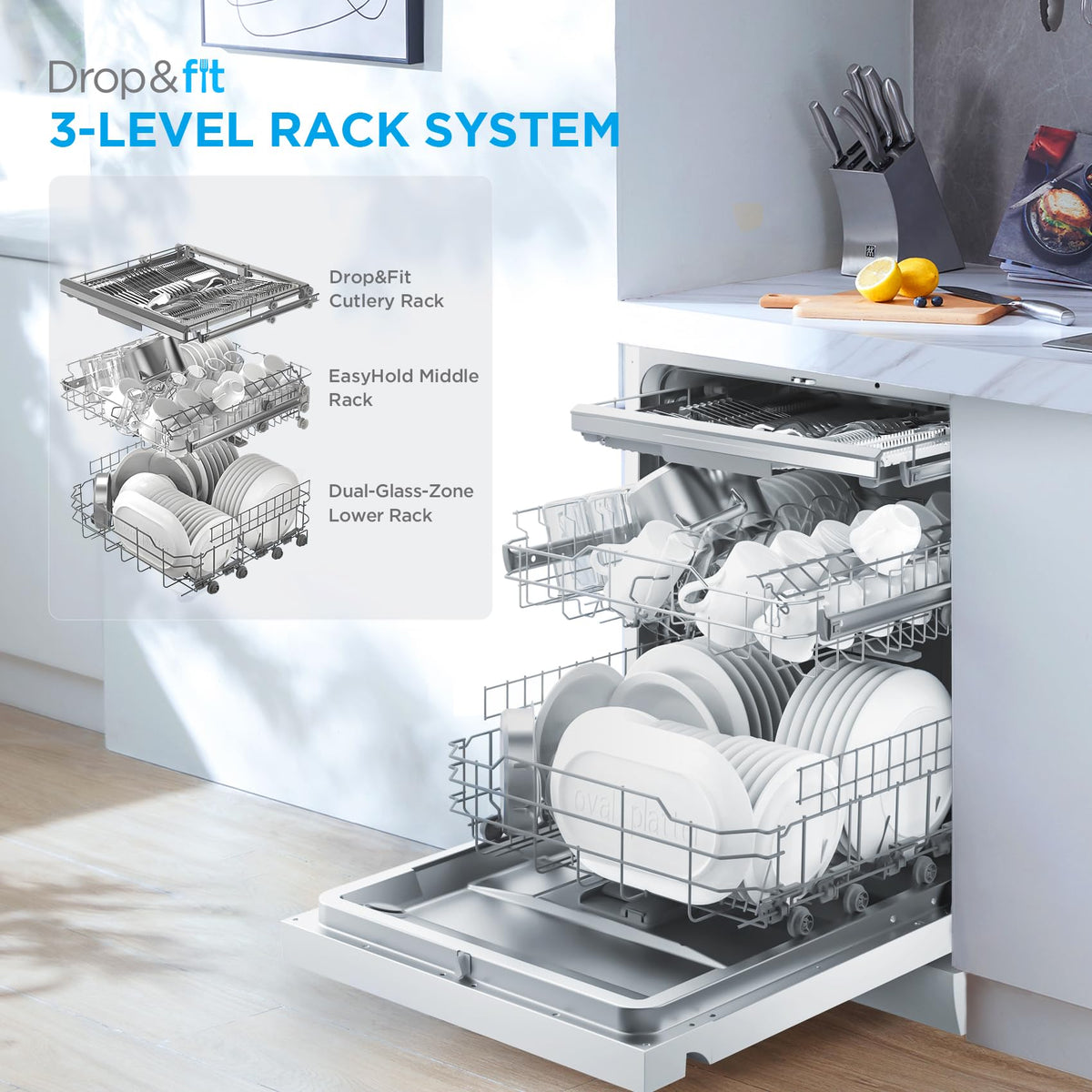 Midea 60cm Freestanding Dishwasher, 14 Settings, Stainless Steel