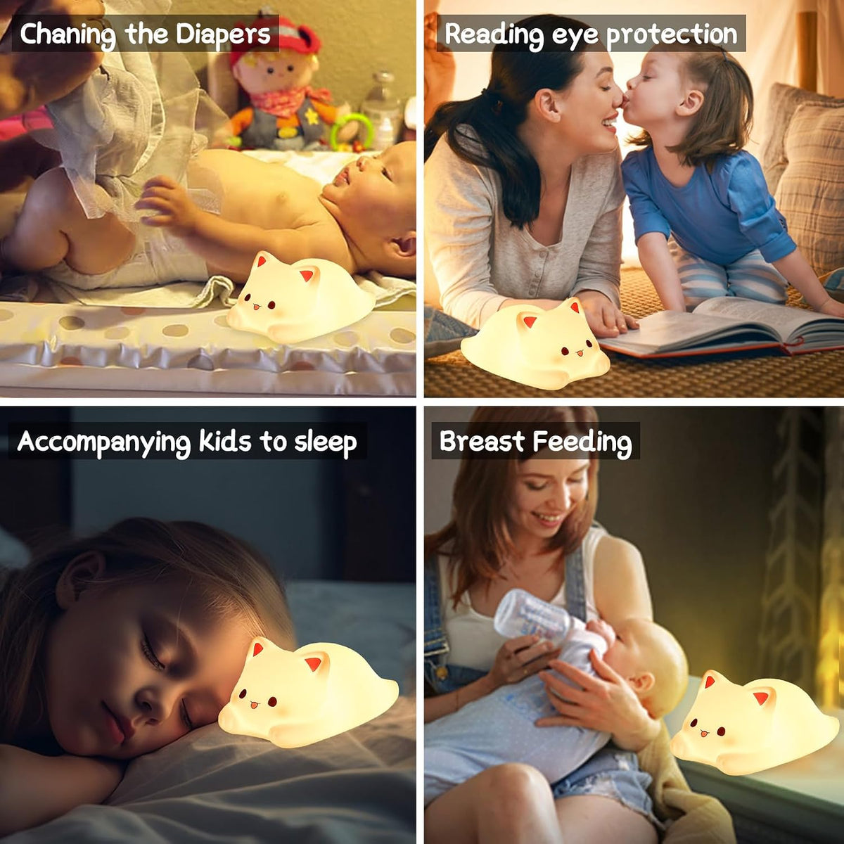 ZKLiLi Cat Night Light for Kids,Cute Night Lamp for Nursery,Squishy Silicone Touch Lights Portable, Gift for Birthday and Christmas for Kids Baby Children (Battery Cat)