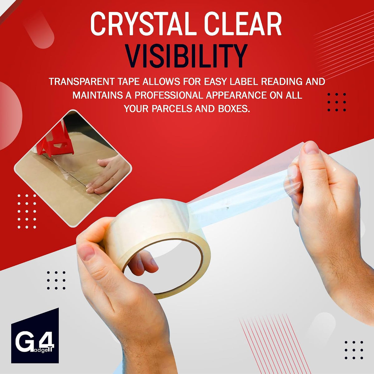 G4GADGET Pack of 3 Clear Packing Tape - Heavy Duty Transparent Tape 48mm x 66m - Ideal for Moving, Packing Boxes, and Secure Packaging