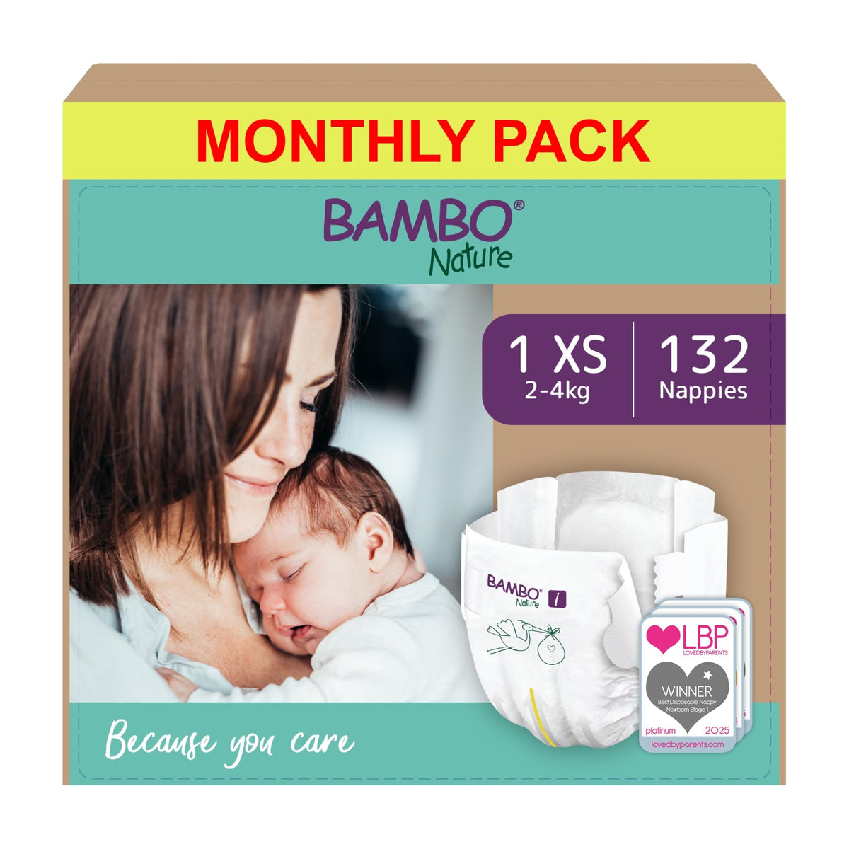 Bambo Nature Premium Eco Nappies, Premature Size 0 (2-7lb/1-3kg), XXS, Pack of 24, Eco-Labelled Nappies, Enhanced Leakage Protection, Secure and Comfortable Baby Nappy