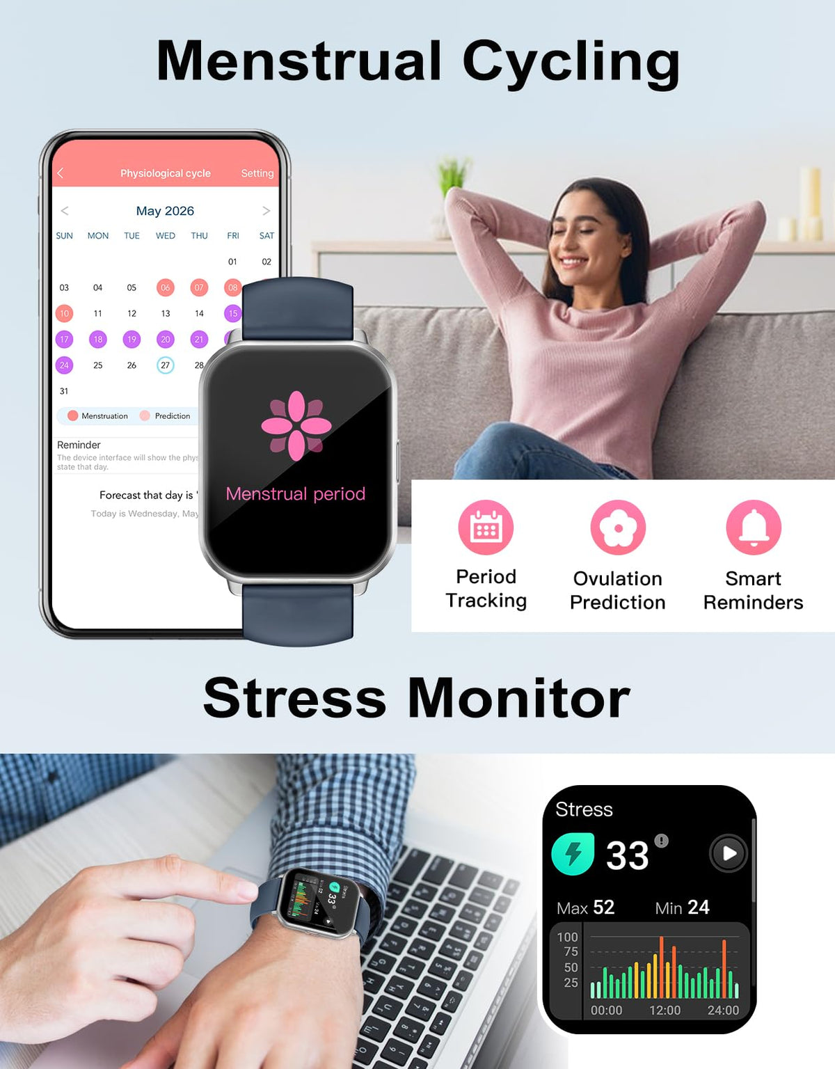 RUIMEN Smart Watch Answer Dial Call,Smart Watches for Women Men 1.85" HD Screen Fitness watch with SpO2 Heart Rate Sleep Monitor Step Counter Waterproof 100+ Sports Mode for Android iOS (2 Bands)