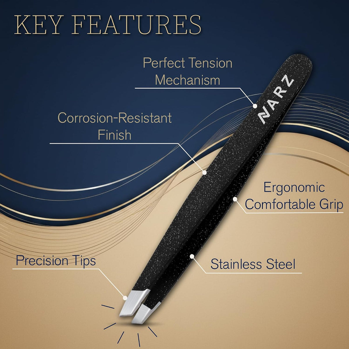 NARZ 1 Piece Professional Tweezer for Facial Hair Women & Men Stainless Steel Precision Tweezers for Ingrown Hair Tweezers for Men & Women (Shiny Black)