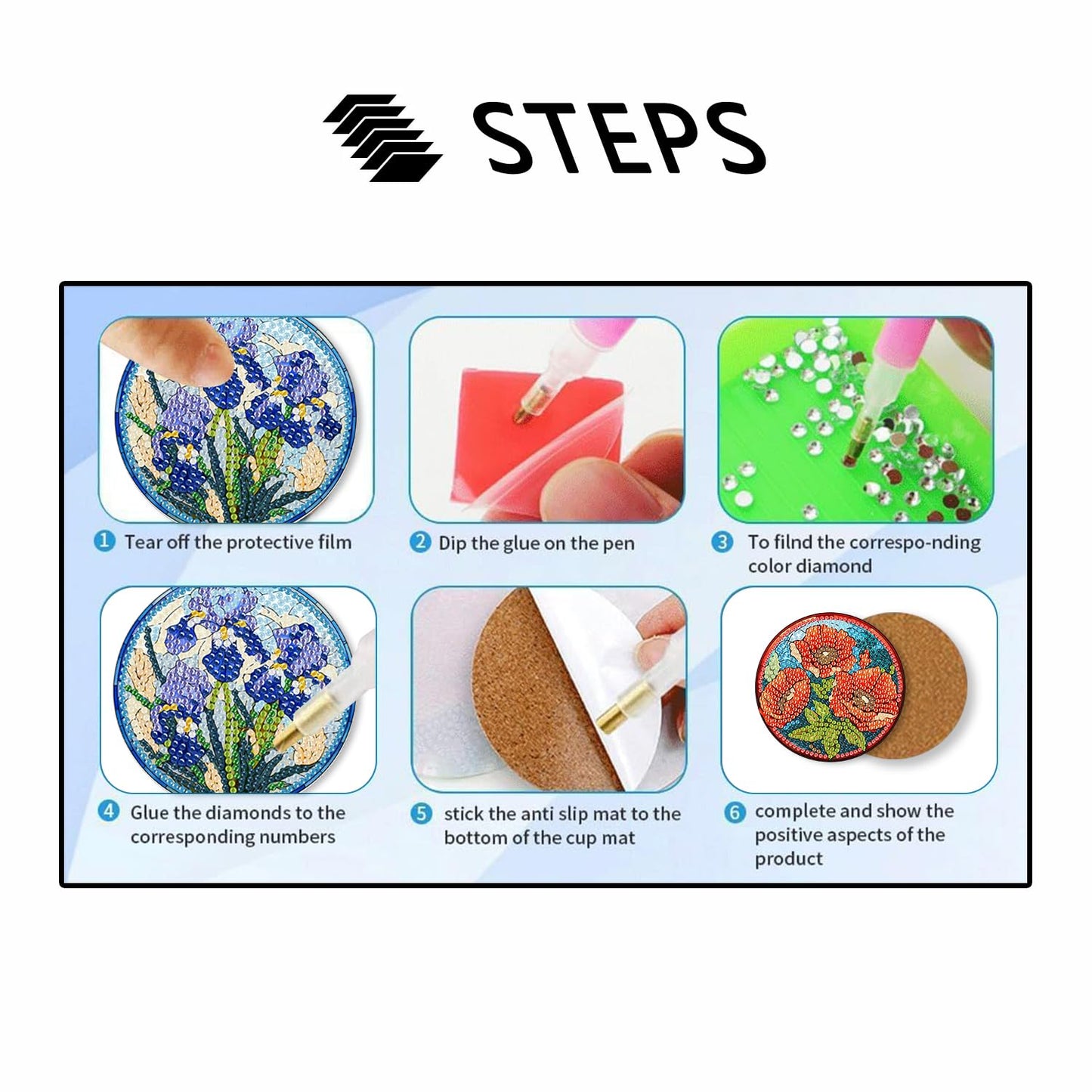 8 Pcs Flowers Diamond Art Coasters Kits for Adults Begainners,Full Drill Diamond Painting Coasters Kit with Holder,DIY Gem Painting Craft Kits for Adults Supplies Gift (Flowers).