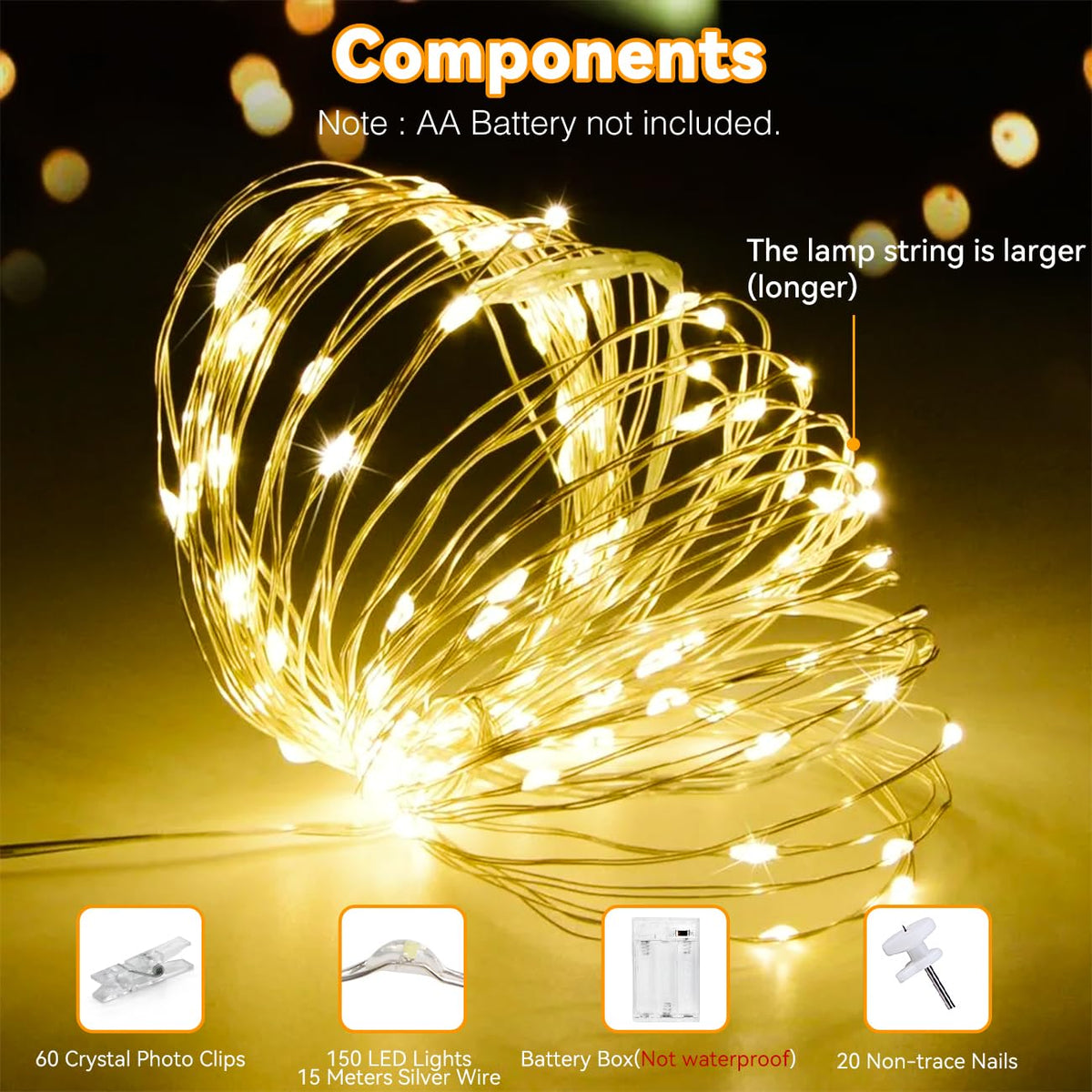 Kolpop 50LED Photo Clip String Lights, 5M Photo Peg Fairy Lights Indoor with 30 Clips Battery Powered Cooper Wire Hanging String Photo Display for Bedroom Birthday Wedding Party Christmas Decorations