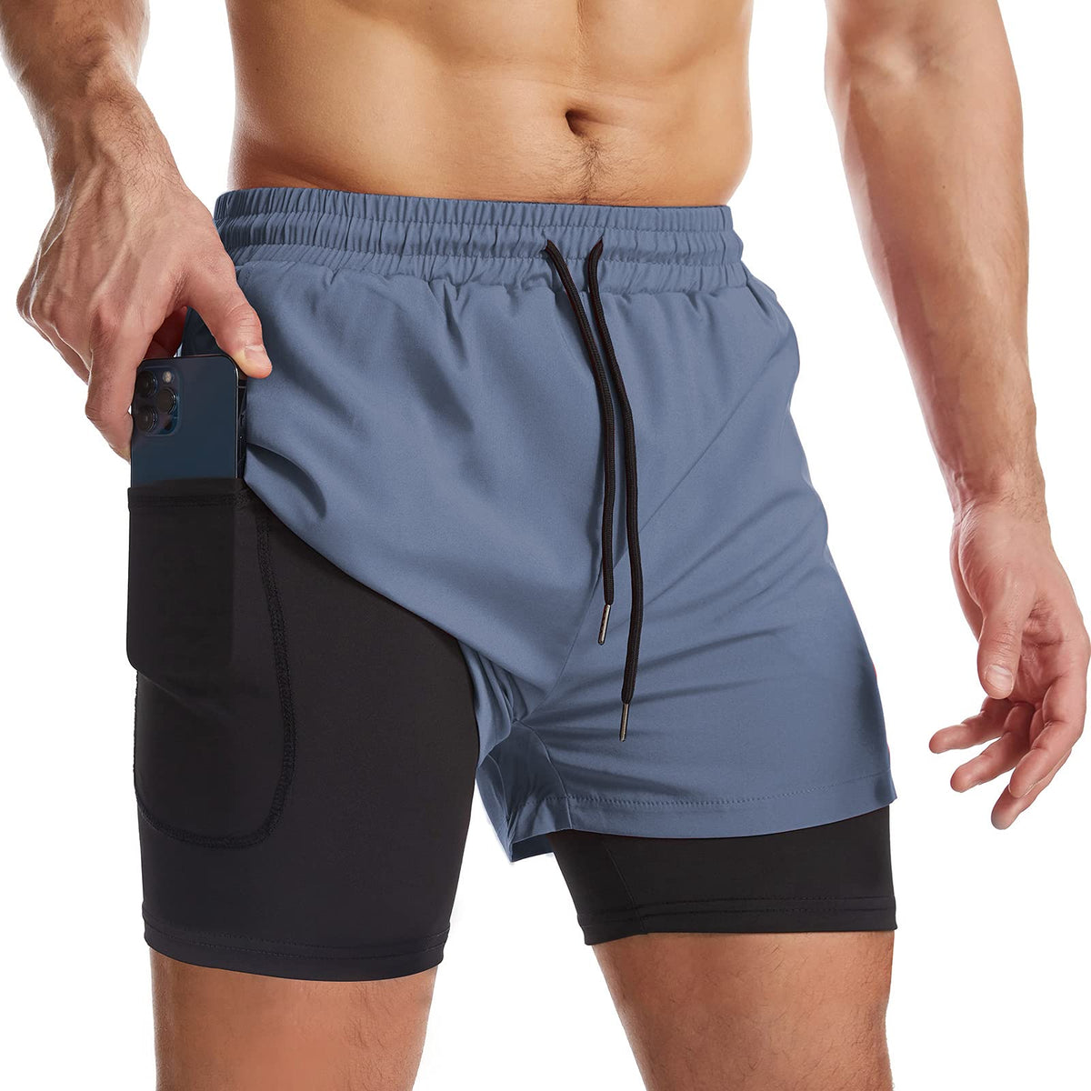 Mens Running Shorts Men's Gym Sports Short 2 in 1 with Phone Pocket Lightweight Quick Drying