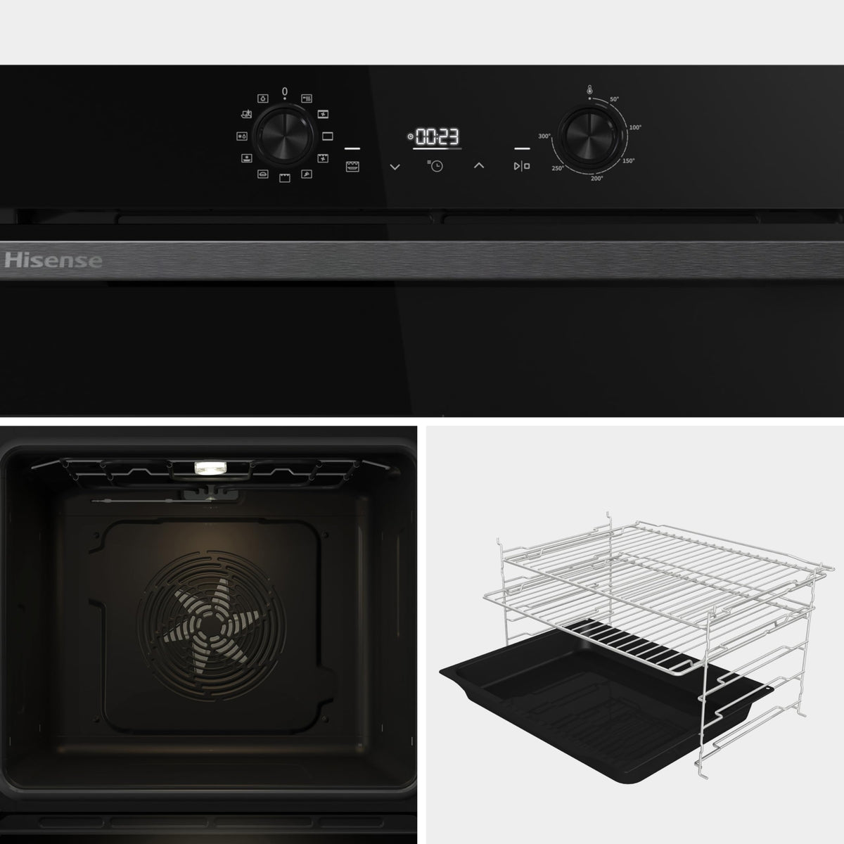 Hisense BI62020ABGUK - Built-in 60L Electric Single Oven - Black - 530x595x595 mm (DxWxH) - A Rated, Extra Large