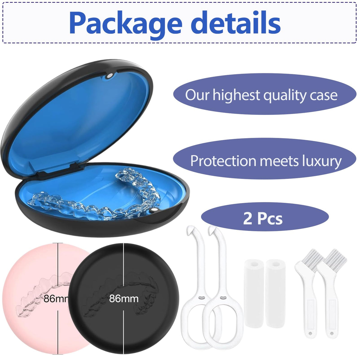 Retainer Case, Slim Aligner Cases for Invisalign, Mouthguard Case with Removal Tools& Aligners Chewies& Brush, Removable Inner Tray Silicone for Easy Cleaning (Pink)