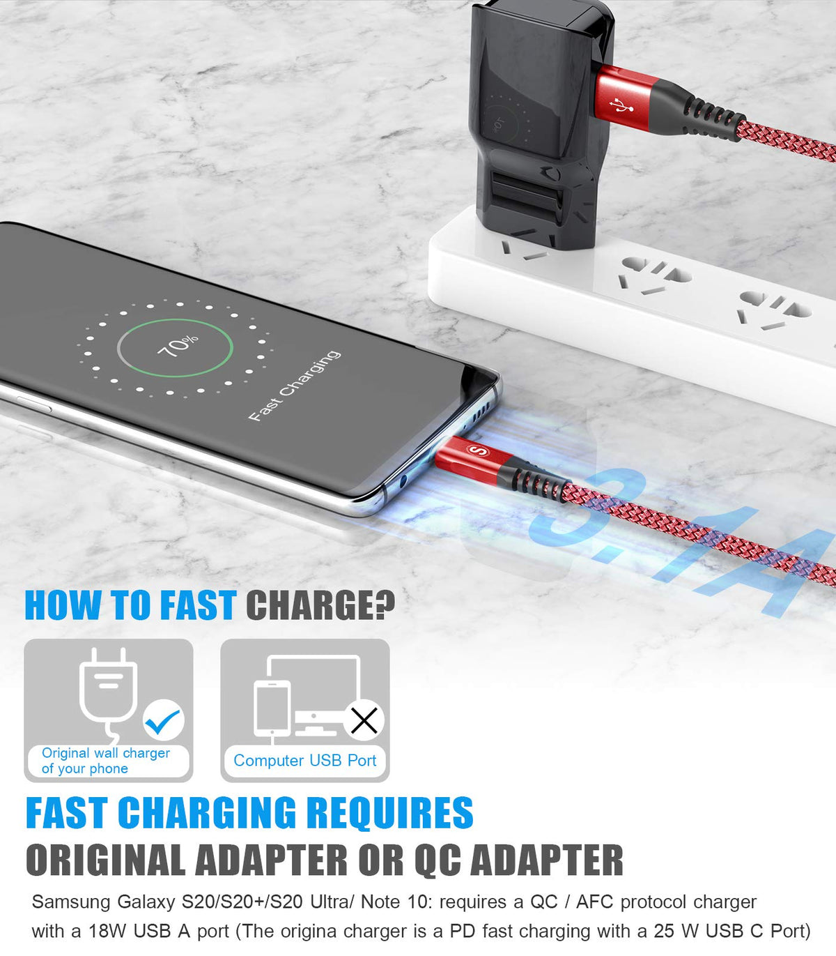 2-Pack 2M USB C Cable 3.1A Fast Car Charger Cable Compatible for iPhone 17 air 16 15 Plus Pro Max, Samsung Flip/Fold 7 6 5 4 3 S26 S25 S24 S10 S20 S21 S22 S23 A16/15/14/13/12 A35/A34 A56/55/54, Pixel