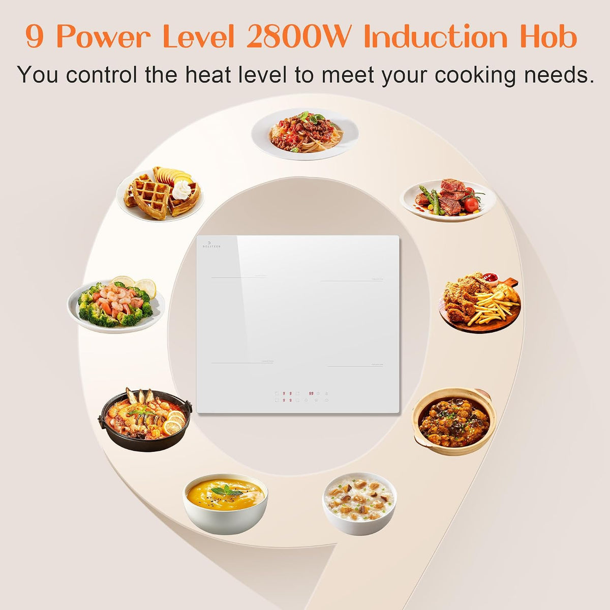 White Induction Hob 4 Ring Plug in, 2800W Electric Hob 13amp