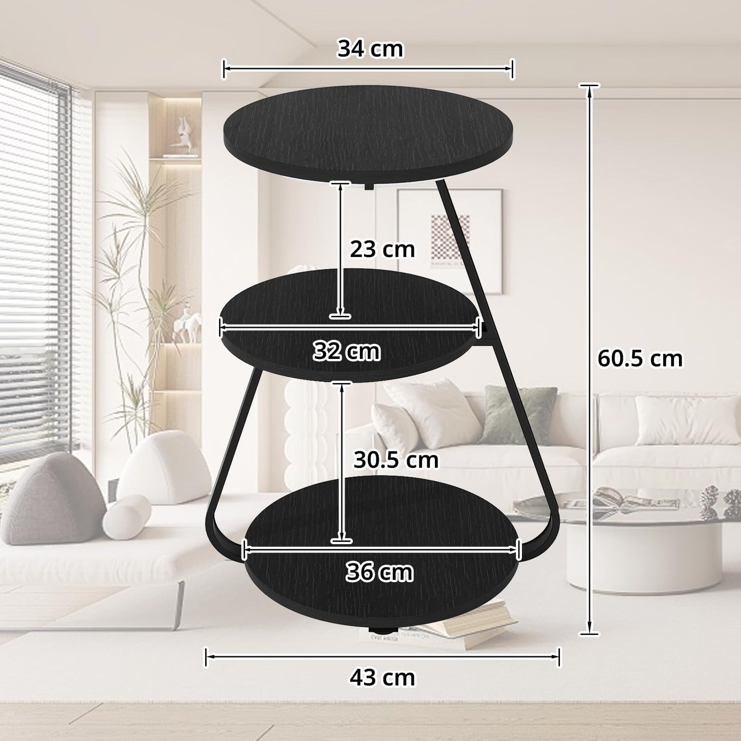 ARTETHYS Side Table, Small Round Coffee Table with 3 Color LED Lights, End Table with 3 Tier Storage Shelves, Bedside Sofa Side Tables for Living Room Bedroom, Rustic Brown