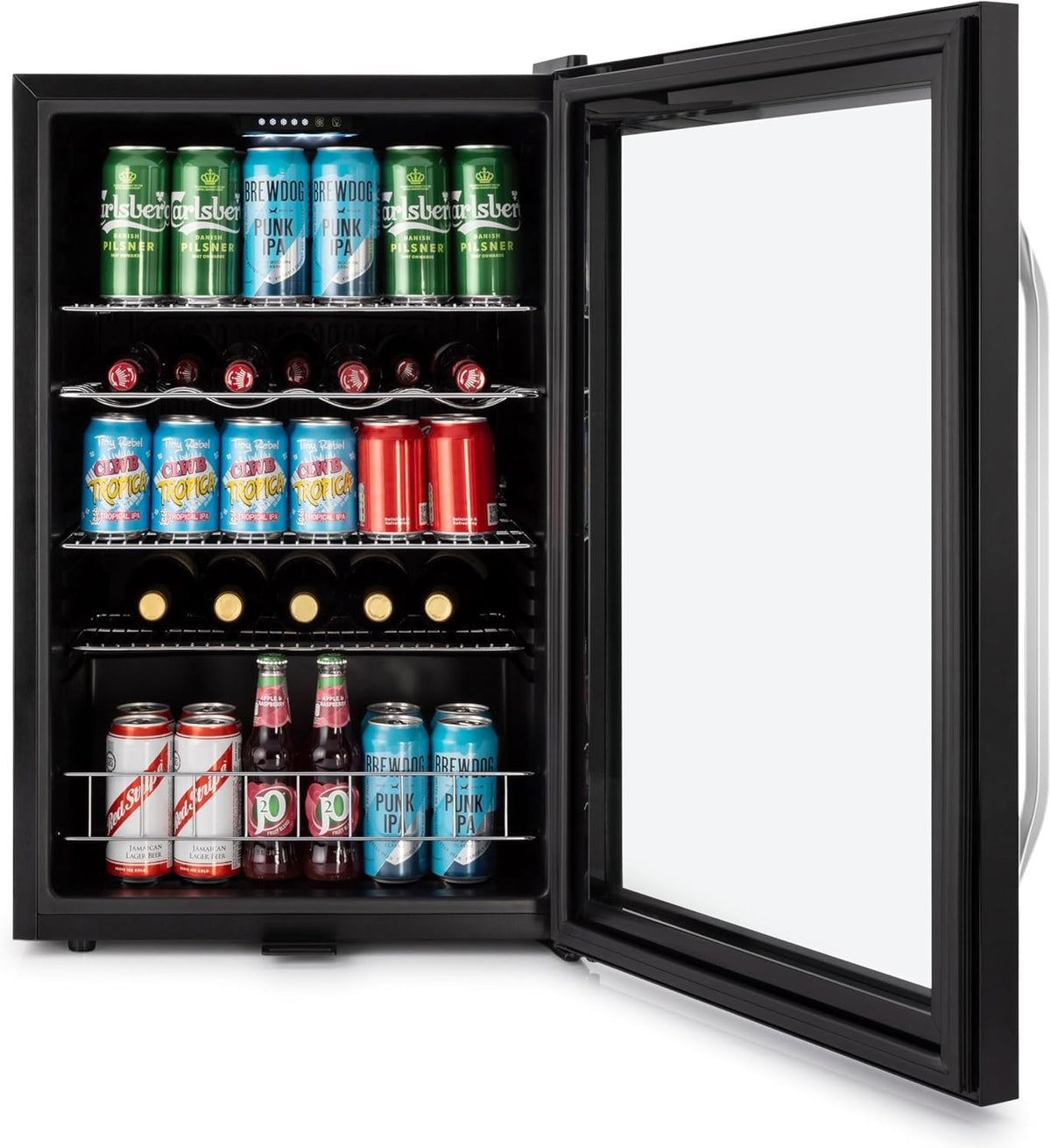 Subcold Ace90 LED Touch Control Beer Fridge With Glass Door | Premium Drinks & Wine Fridge | Black Alu Handle, Auto Defrost, Lockable | 91 Cans | Ideal for Home Bar Undercounter