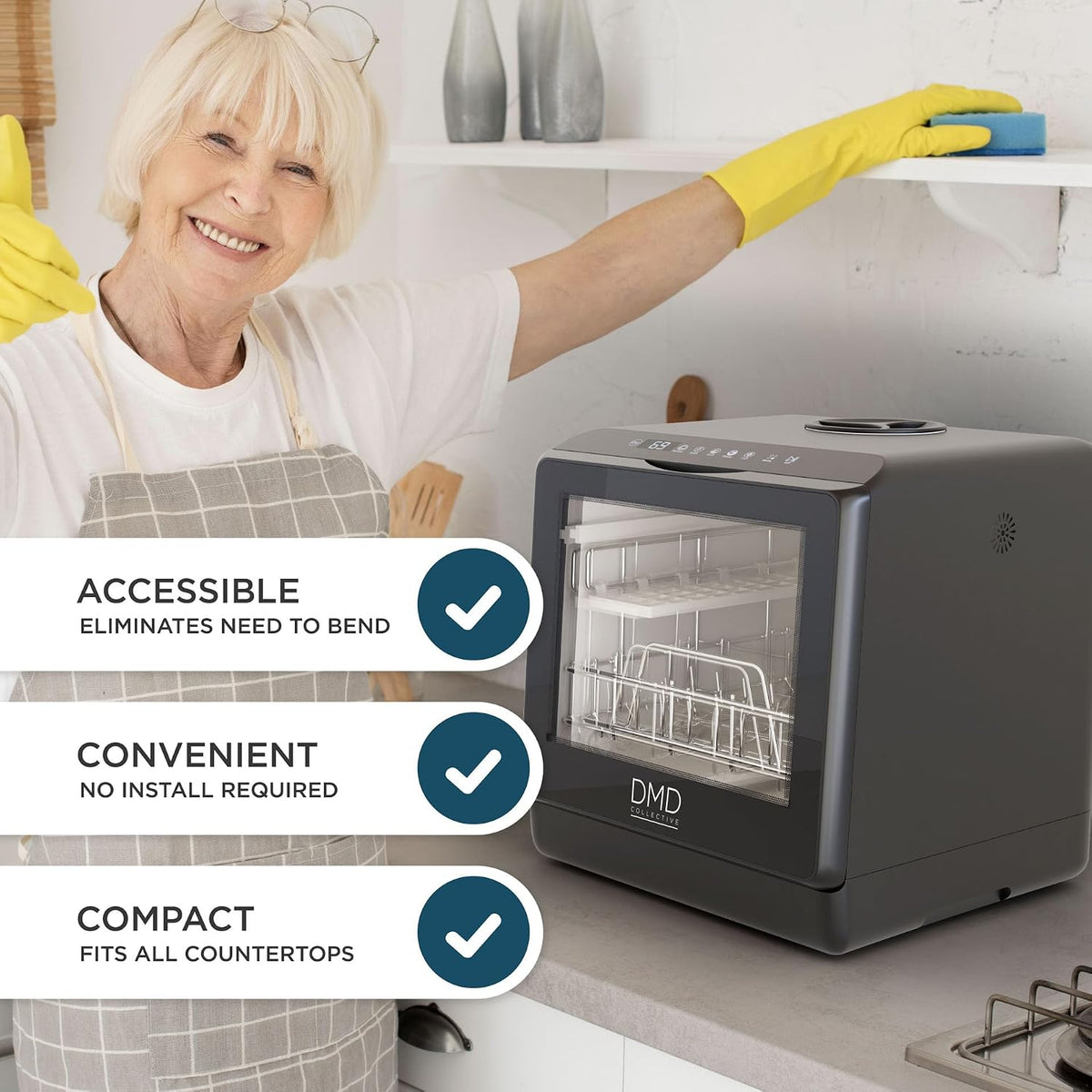 DMD Collective - 5L Table Top Dishwasher, Compact Mini Dishwasher, Black