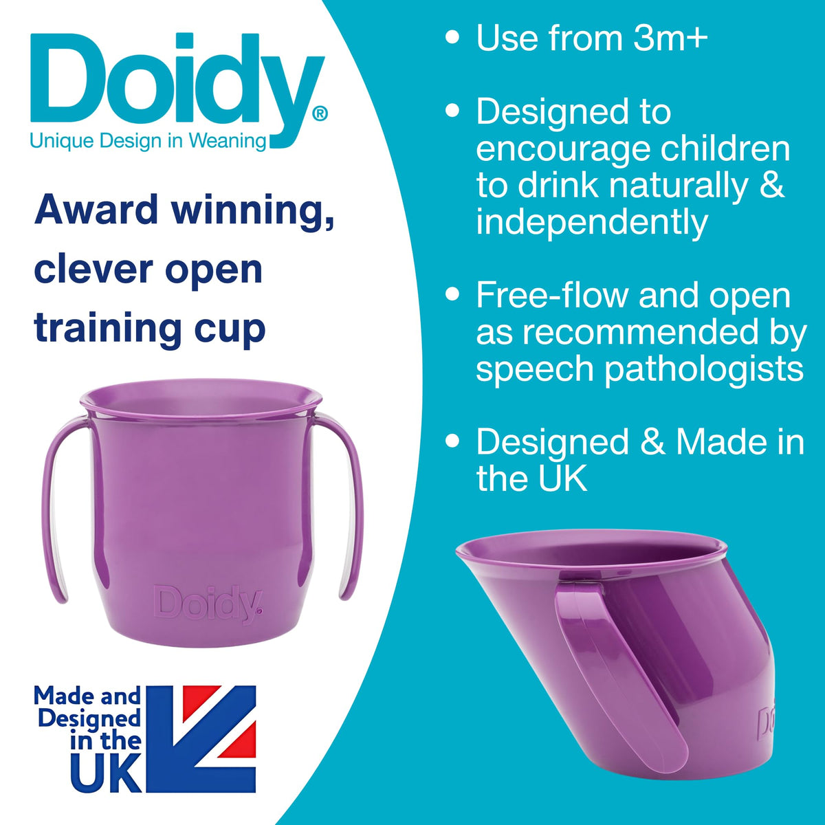 Doidy Cup, Open Cup for Training Baby 6 Months-3 Years, 200ml, Slanted Weaning Cup with Handles for Learning to Drink, BPA Free, 2 Pack (Orange)