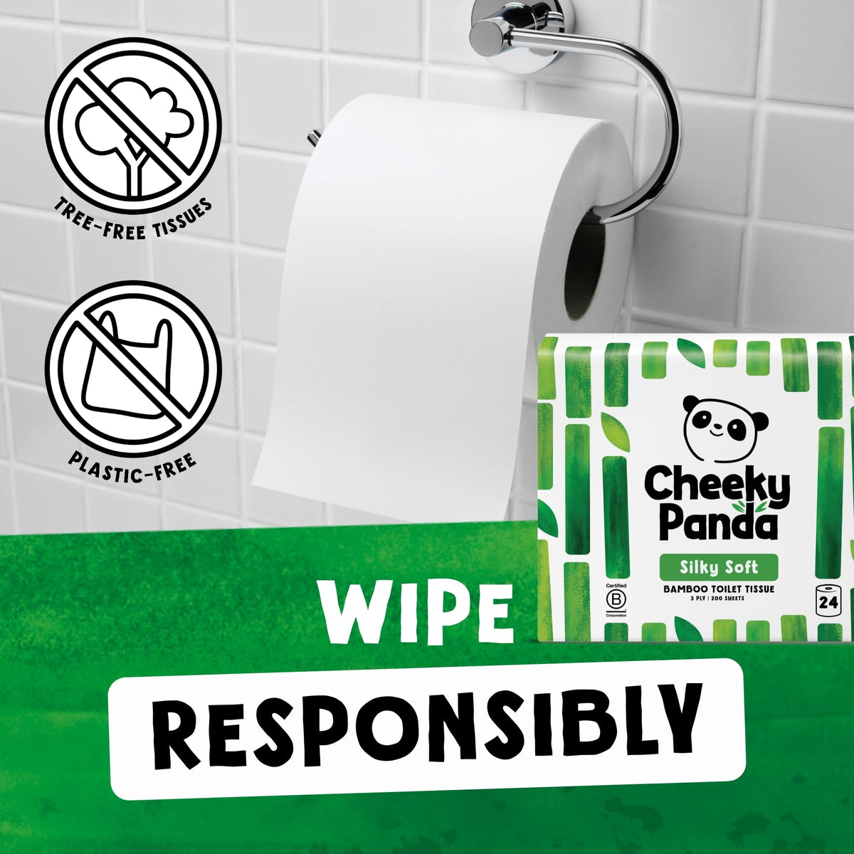 The Cheeky Panda Bamboo Toilet Paper – 9 Rolls of Toilet Paper | Plastic Free Packaging and Sustainable Toilet Tissue | 100% Compostable