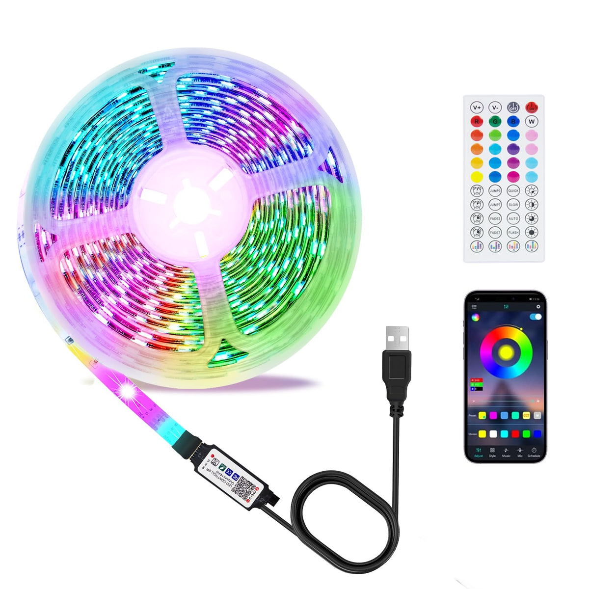 Led Strip Lights 1M/3.28ft, TV LED Backlight with Smart App Control Remote, 5050 RGB Music Sync Colour Changing, USB Smart LED Strip Light for TV,Computer, Monitor, Bedroom, Party and Home Decoration
