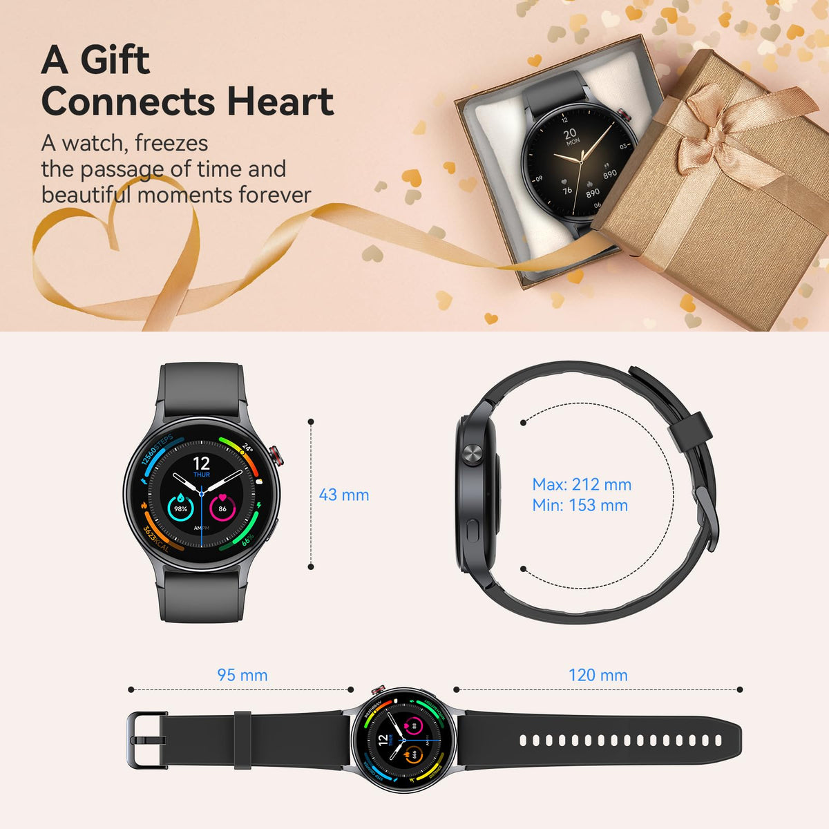Smart Watch for Women, Answer/Make Call, 1.32'' AMOLED Ultra-Clear Screen Fitness Trackers with Heart Rate/Sleep/SpO2 Monitor, Smartwatch for iPhone/Samsung/Android, 110+ Sport Modes, 3ATM Waterproof