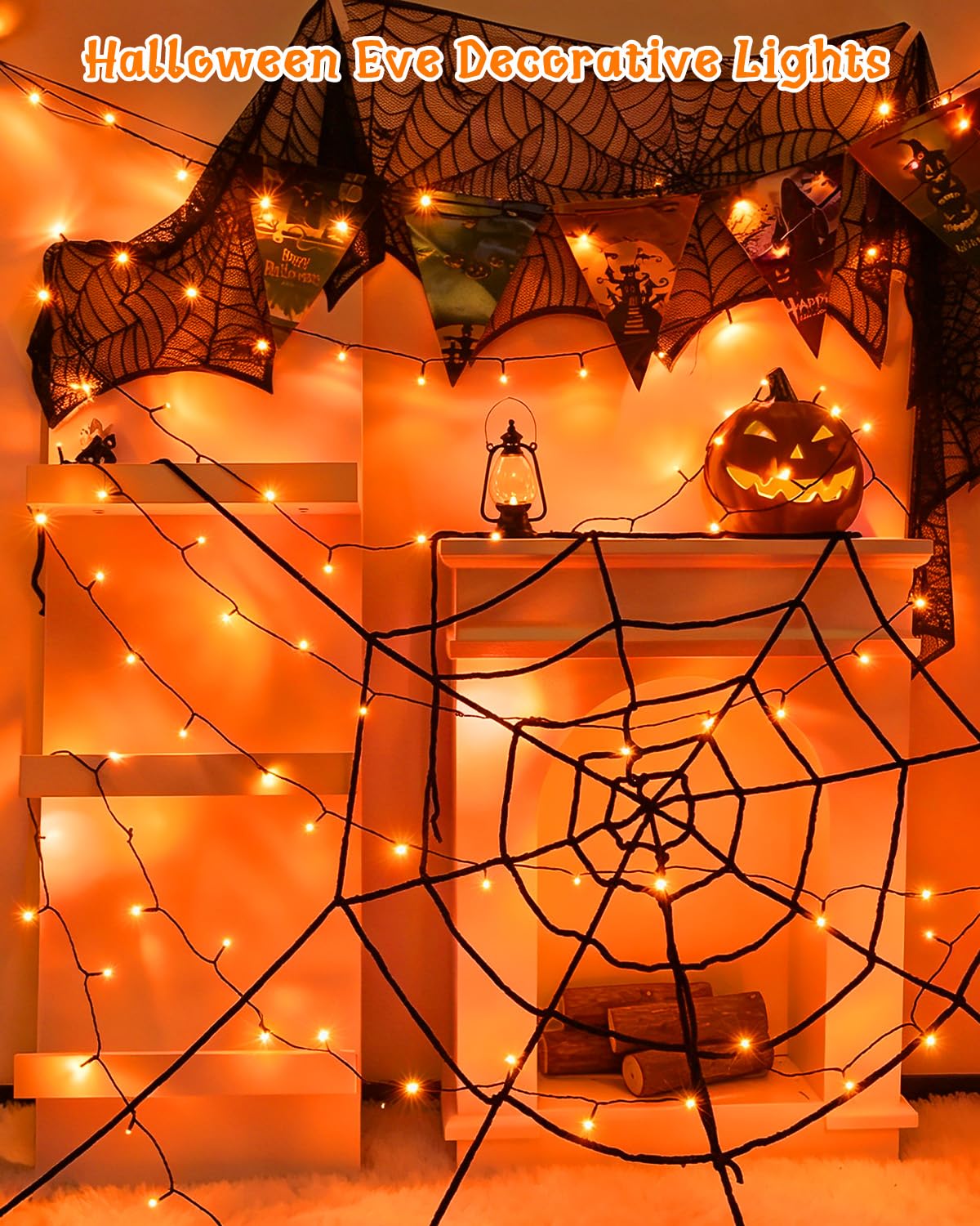 Dalugo Halloween Decoration Lights, 5M 50 LED Orange Purple White Fairy Lights with Timer, IP65 Waterproof Battery Powered Lights for Indoor Outdoor Autumn Halloween Decorations(Green Wire)