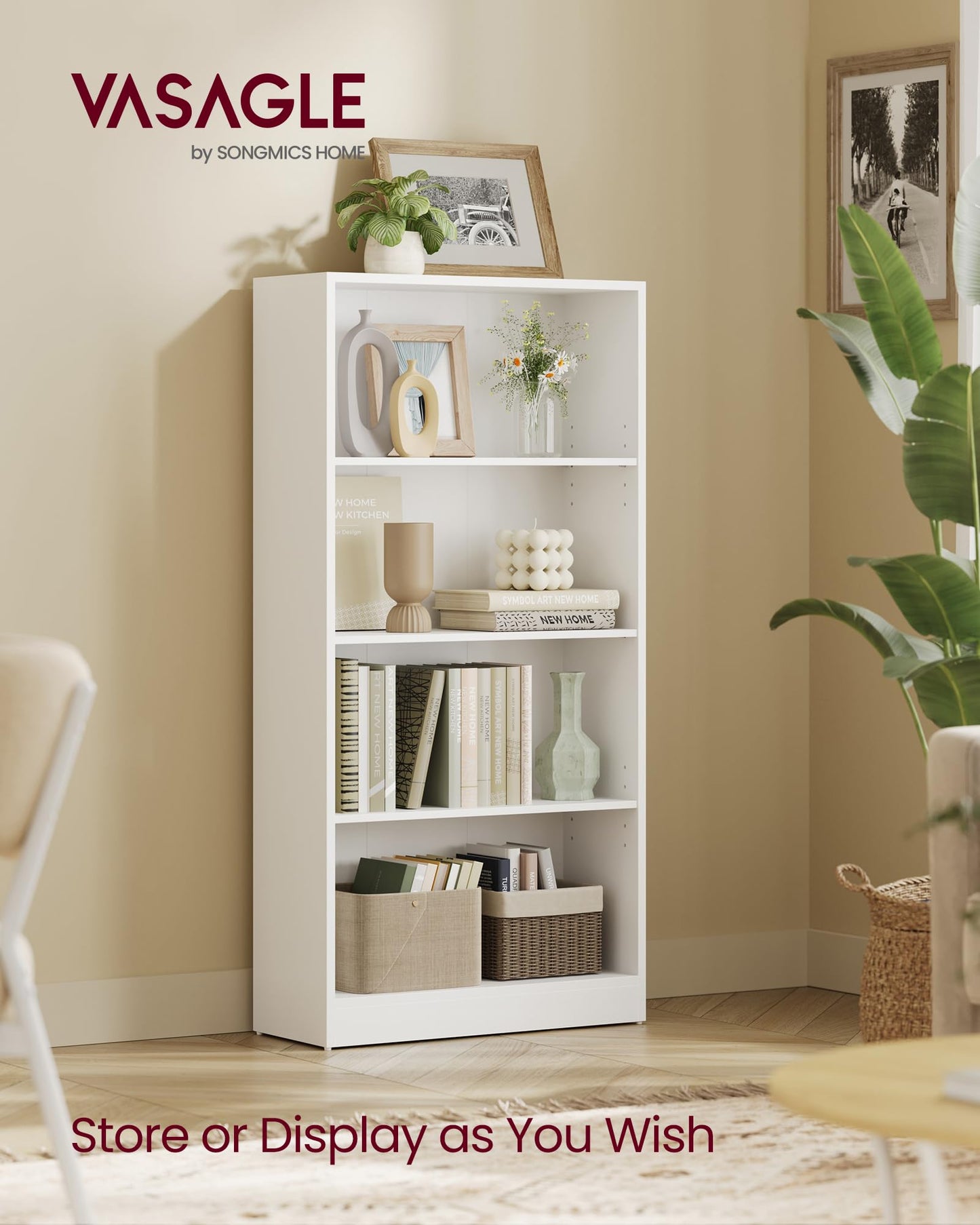 VASAGLE Bookcase, 6-Tier Bookshelf, Open Storage Shelf, Shelving Unit, 24 x 60 x 178.5 cm, for Living Room, Home Office, Dinning Room, Cloud White LBC169T14