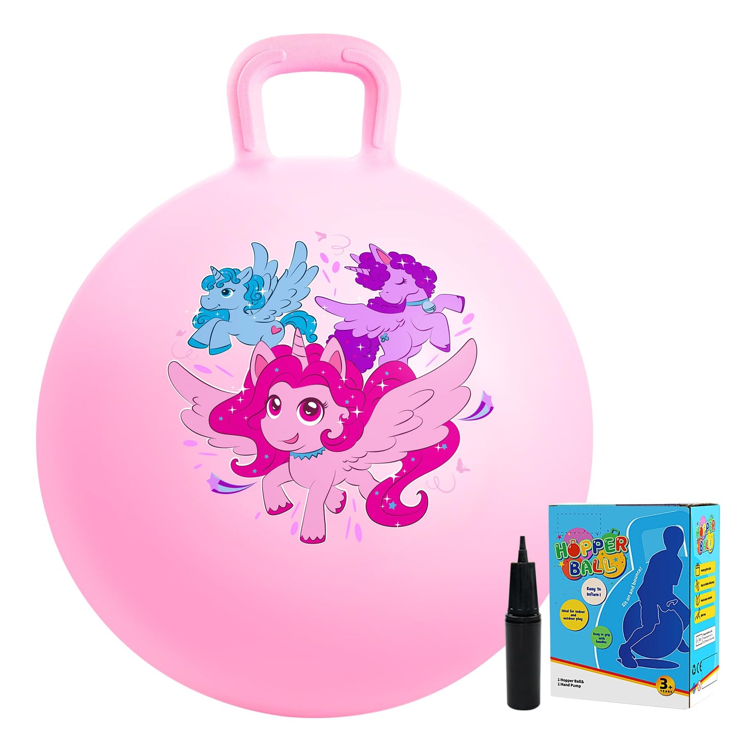 Vastoy 20 Inch Space Hopper Ball for Kids 6-9 Years - Anti-Slip Space Hopper with Hand Pump, Bouncy Inflatable Ride On Toy for Indoor Outdoor Fun, for Children (Blue Eyes)