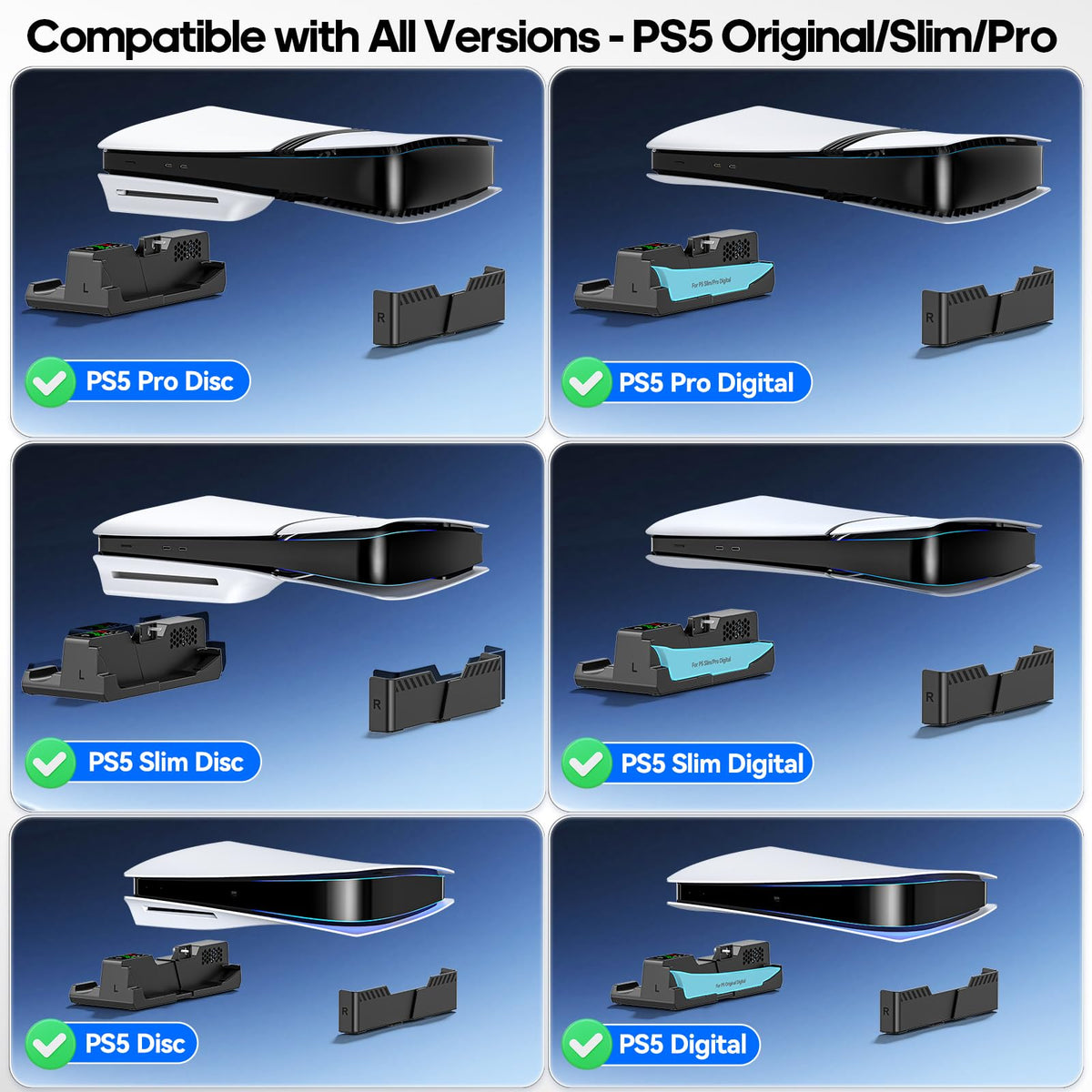 OIVO PS5/Slim/Pro Horizontal Stand for Disc & Digital Console, Protective Stable PS5 Accessories Base Stand with Upgraded Support Rods on Bottom & Scalable Design for PlayStation 5 Console Faceplates