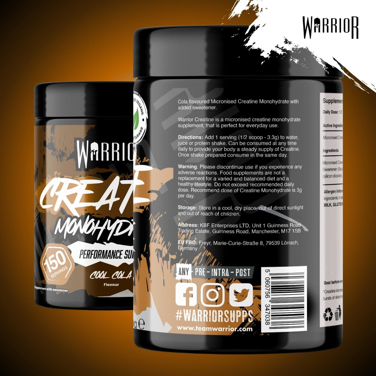 Warrior Creatine Monohydrate Powder 500g Pure Micronised (166 Servings)