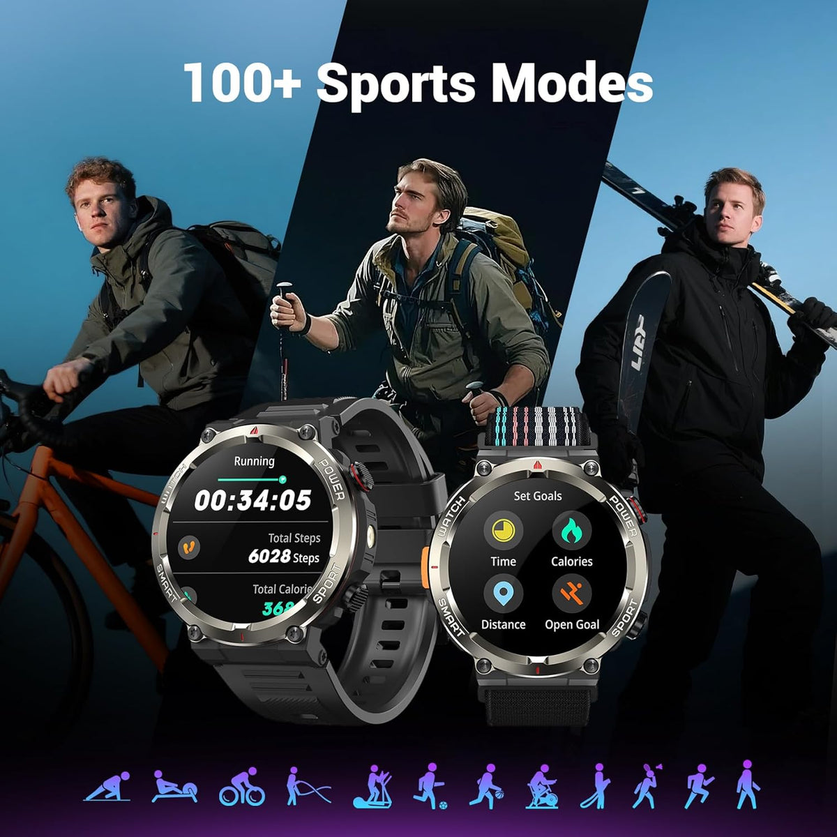 Blackview Military Smart Watch for Men (Answer/Make Calls), 1.45" Fitness Tracker with 100-Day Battery/Flashlight/Compass/Heart Rate/SpO2/Sleep, 150+ Sports IP68 Waterproof Smartwatch for iOS Android