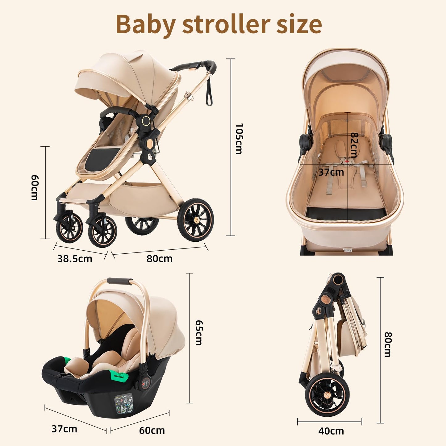 3 in 1 Baby Stroller with Height Adjustable Handle,3 in 1 Prams Travel System, Lightweight Foldable Pushchair, Prams with Aluminum Frame for Portable Baby Carriage (D2 Pink, H2-D)