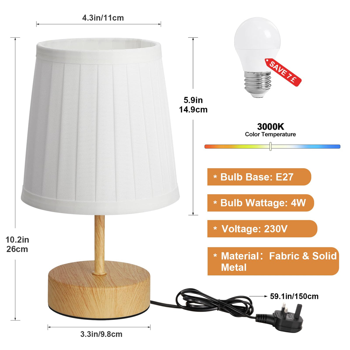 Aooshine Grey Table Lamp, 3-Way Dimmable, USB A + C Charging