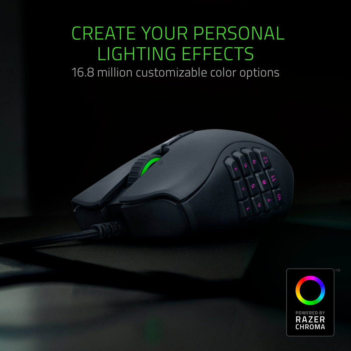 Razer Naga X - Ergonomic MMO Gaming Mouse with 16 Programmable Buttons (2nd Gen Optical Mouse Switches, Advanced 5G Optical Sensor, 85g Ergonomic Design, RGB Chroma, Speedflex Cable) Black