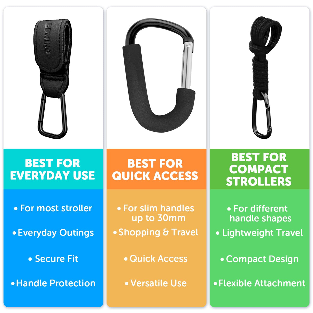 2pcs Buggy Clips for Changing Bag Handbag, Non-Slip PU Leather Pram Hook for Buggy Pram Rocker Stroller Pushchair Rollator Mobility Scooter Universal Accessories Baby Travel Essentials (Black）