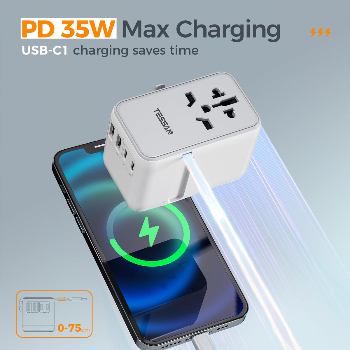 TESSAN Universal Travel Adapter Worldwide with 2 USB C and 2 USB A Ports