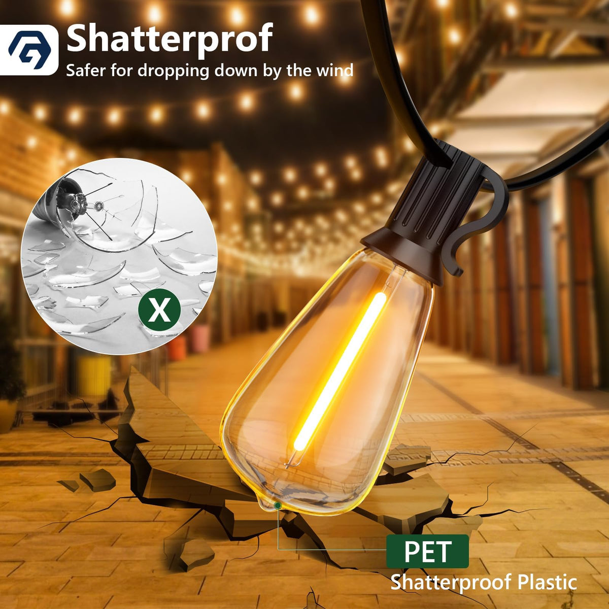 GPATIO Garden Lights, 30FT/9M LED Festoon Lights with 16 Shatterproof Bulbs