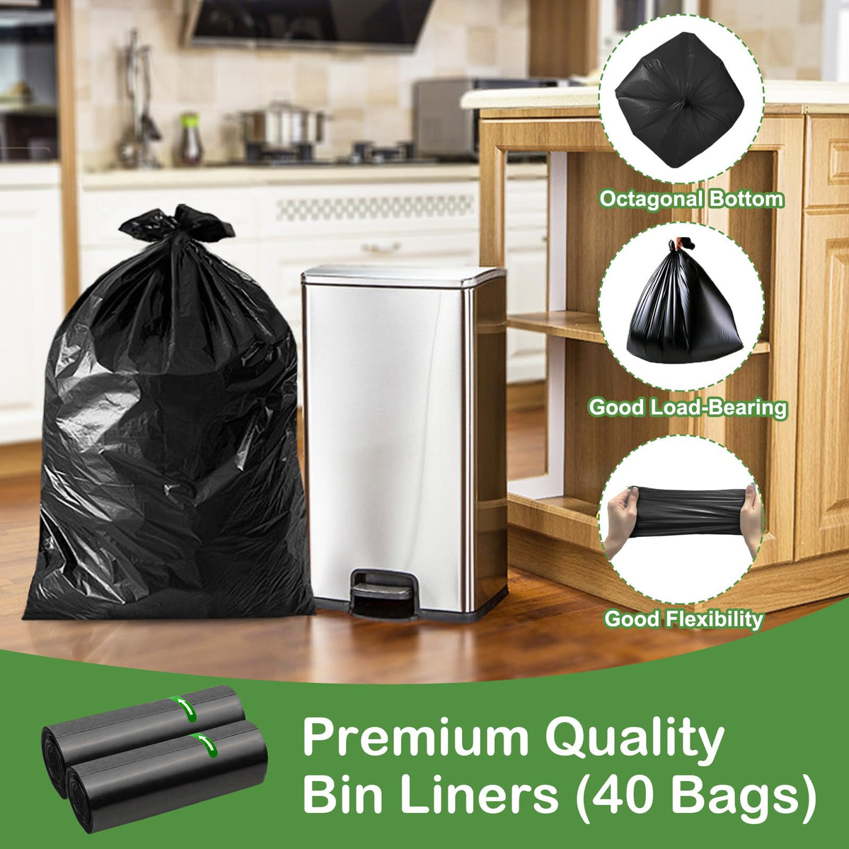 KITBEST 10L Biodegradable Bin Liners 120 Count Food Waste Trash Bags Small
