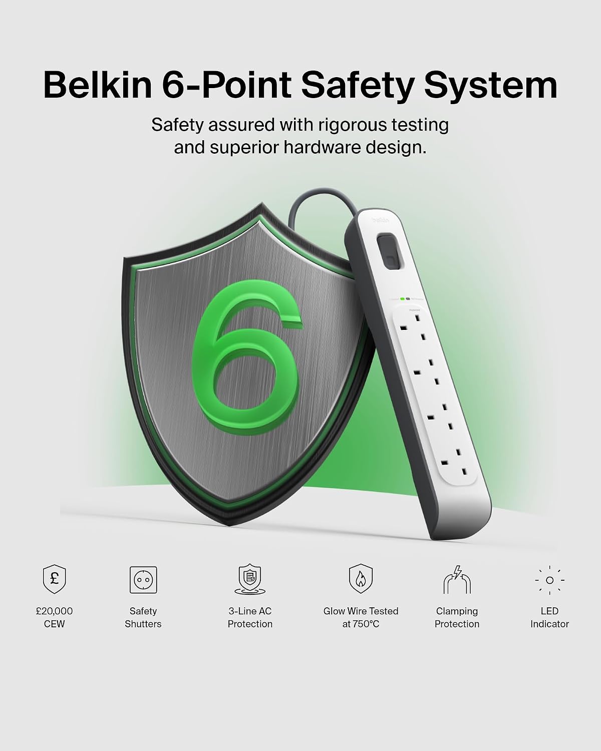 Belkin 4 Way/4 Plug 2 m Surge Protection Extension Lead Strip, White