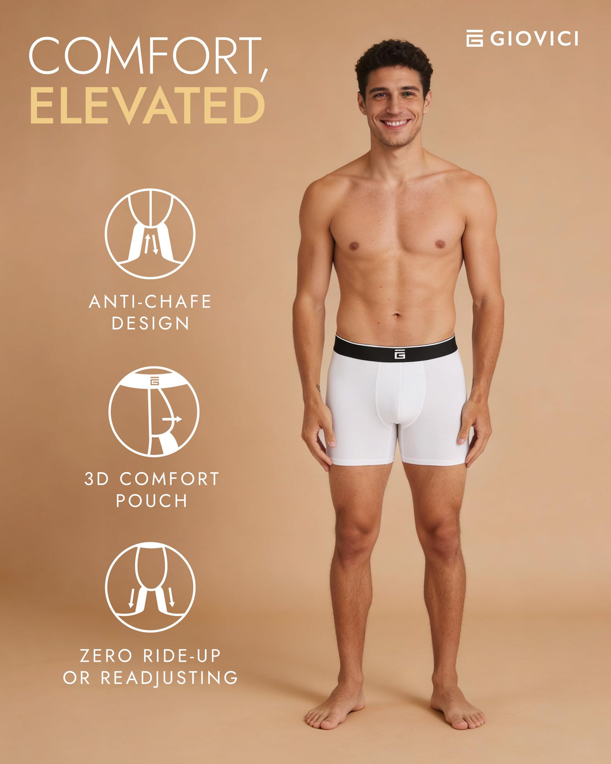 Giovici Mens Boxers Bamboo Anti Chafing Soft Comfortable Boxer Briefs Longer Leg - Boxer Shorts Multipack - Moisture Wicking Technology