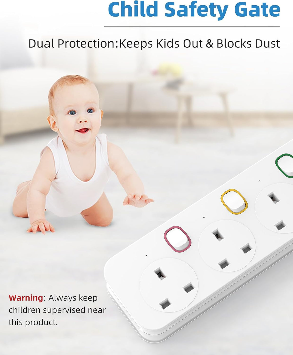 Mscien Extension Lead 1M with USB Slots 4 Way Wall Mounted, 1M Extension Lead Switched with Multiple Protection, Fused Power Strip 4 Sockets White, 13A/3250W