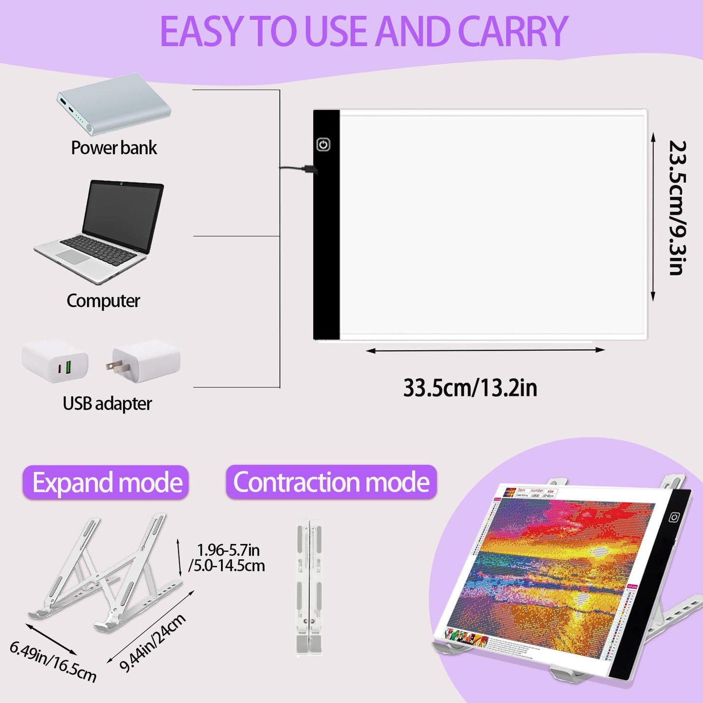 DNSGOOR 189Pcs All Inclusive Diamond Art Accessories Kit Diamond Painting A4 LED Light Pad Set with Diamond Art Sealer Glue Stand Storage Case Pens 5D Painting Tools for DIY Drill Craft