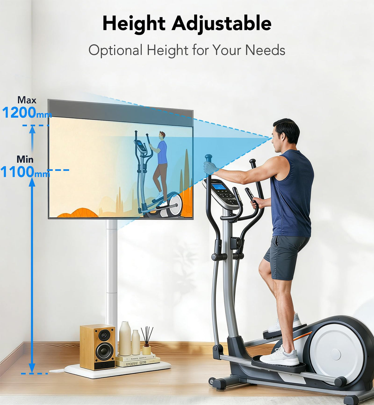 Floor TV Stand with Mount for 26-55 inch TVs up to 35 kg, Height Adjustable Swivel Tilt TV Stand with Wood Base & Shelf, Saving Space Design for Bedroom, Living Room and Corner, White