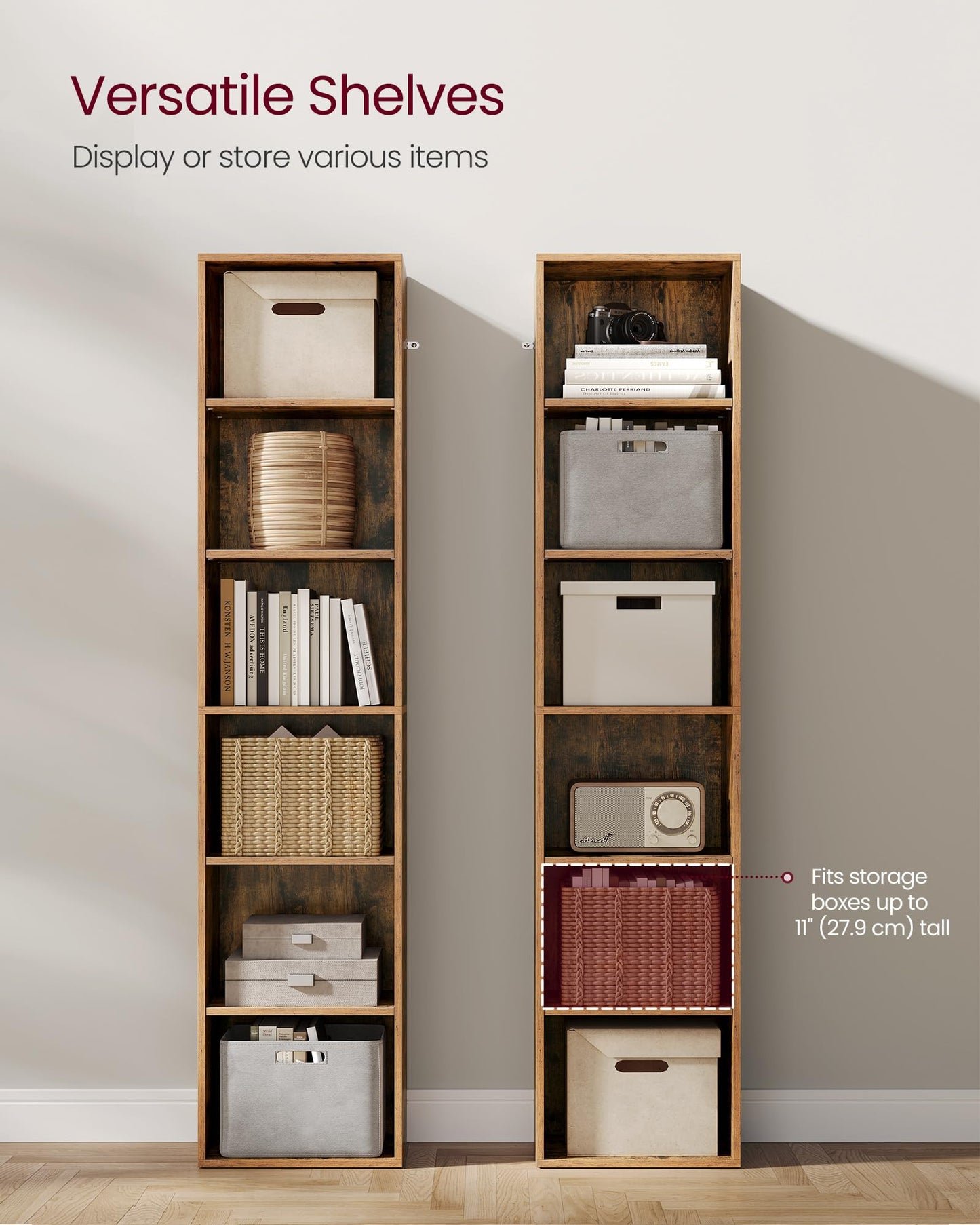 VASAGLE Bookcase, 6-Tier Bookshelf, Open Storage Shelf, Shelving Unit, 24 x 60 x 178.5 cm, for Living Room, Home Office, Dinning Room, Cloud White LBC169T14