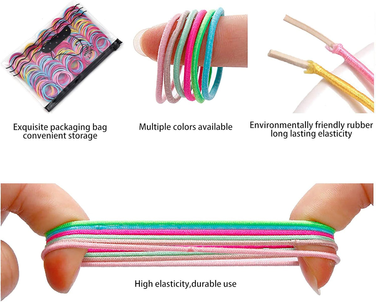 Hanyousheng 200 Pieces Hair Ties,Elastic Hairbands Ponytail Holders Hair Tie, Multicolor 2mm Hair Bands No Crease Hair Elastics Small Ponytail Holders Hair Accessories for Kids Girls Infants Toddlers
