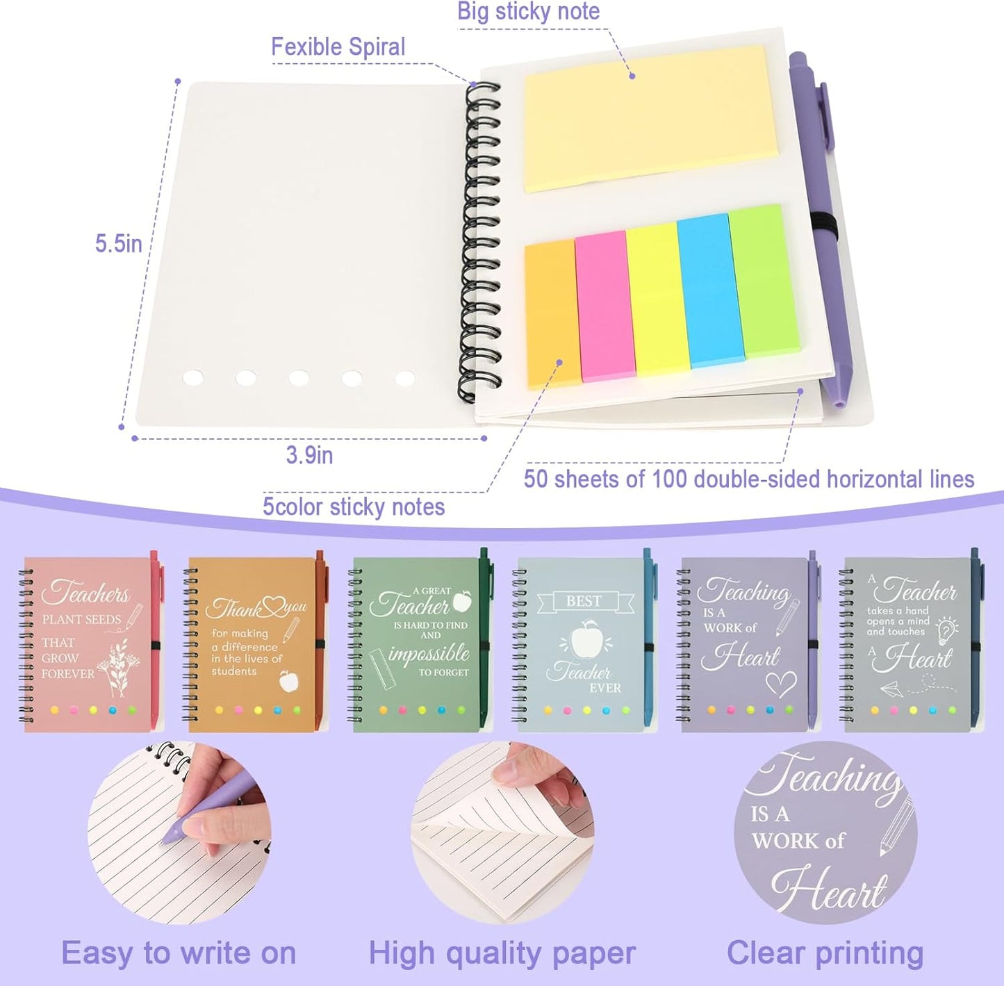 GADITIEK 6 Sets Thank You Teacher Gifts, Teachers Notebook Gifts for Women Men, Gift Teacher Multipack with Pen and Organza Bag for Nursery, Teaching Assistant, Teacher Gift