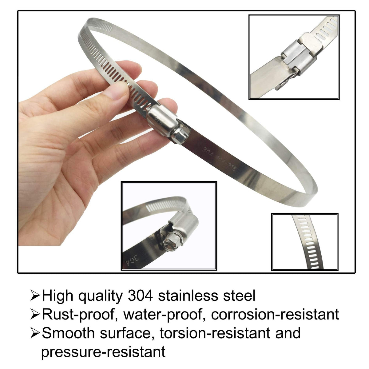 8Pcs 118-140mm Hose Clips Adjustable 304 Stainless Steel Duct Clamps
