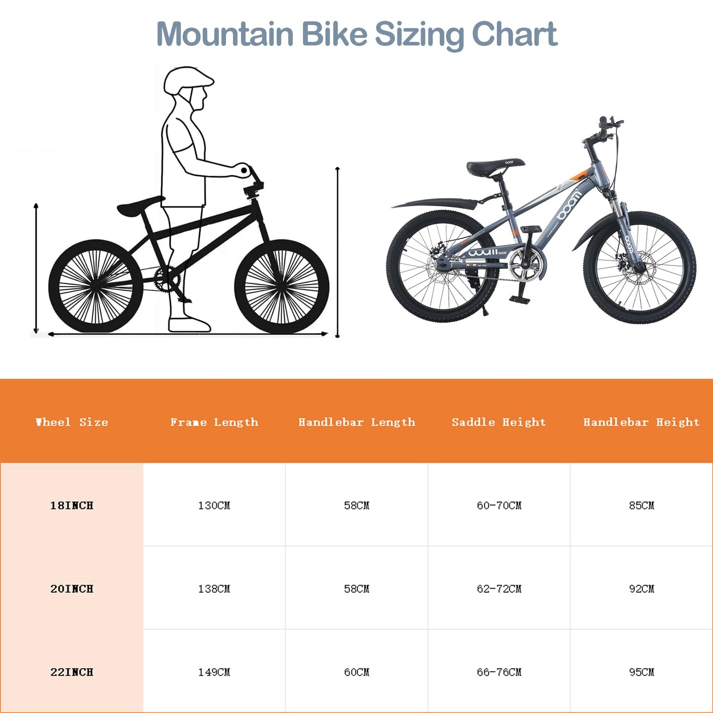 LSBIKE Kids Mountain Bike with Front Suspension & Disc Brakes — 18"/20"/22" | Ages 5-13