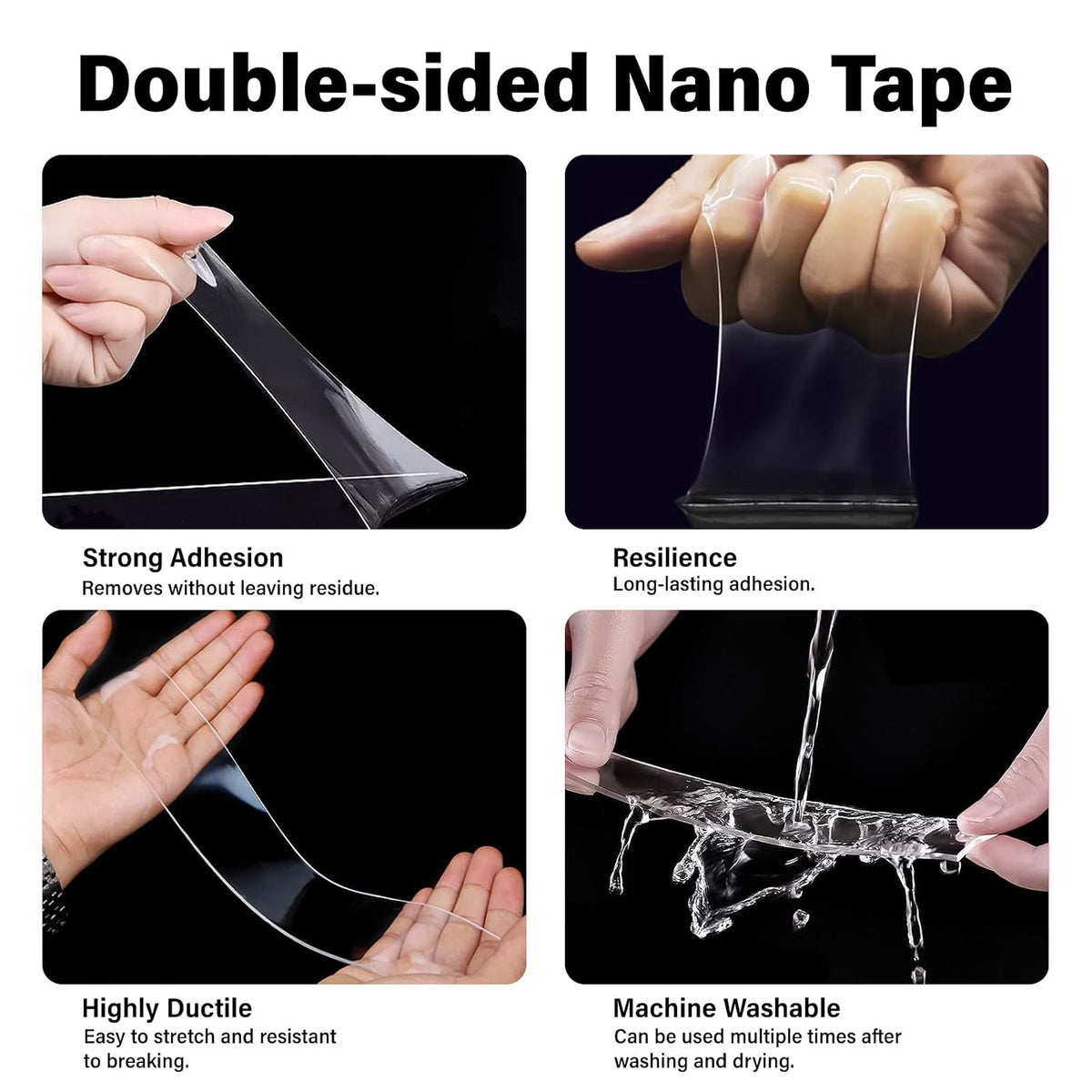 Double Sided Tape Heavy Duty Waterproof,Removable Reusable Multipurpose Clear Adhesive Extra Strong for Carpet Mats/Photos Frames/Craft Wall Mounting (3m*2cm*1mm)